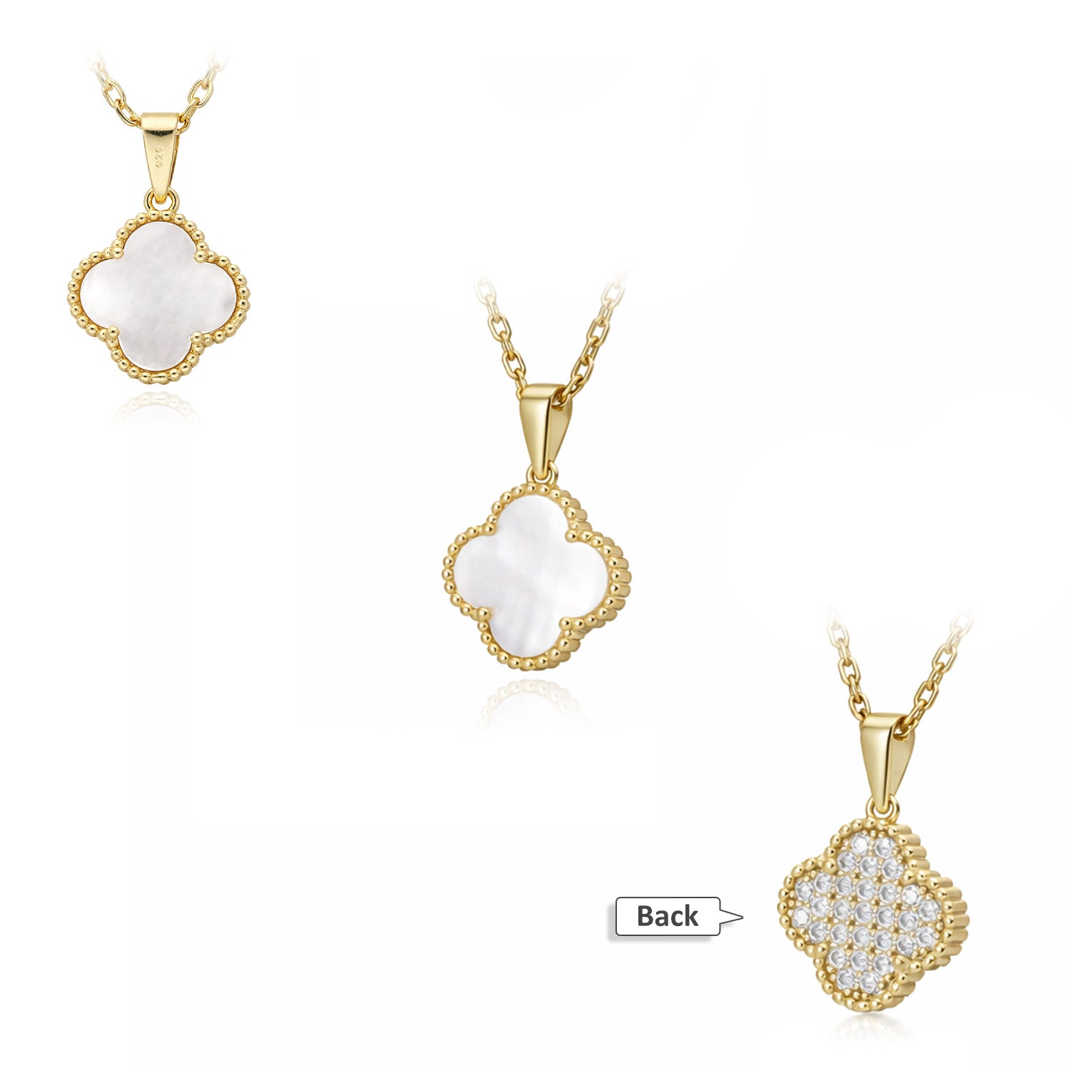 Gold-Plated 925 Sterling Silver Clover Black Onyx White MOP