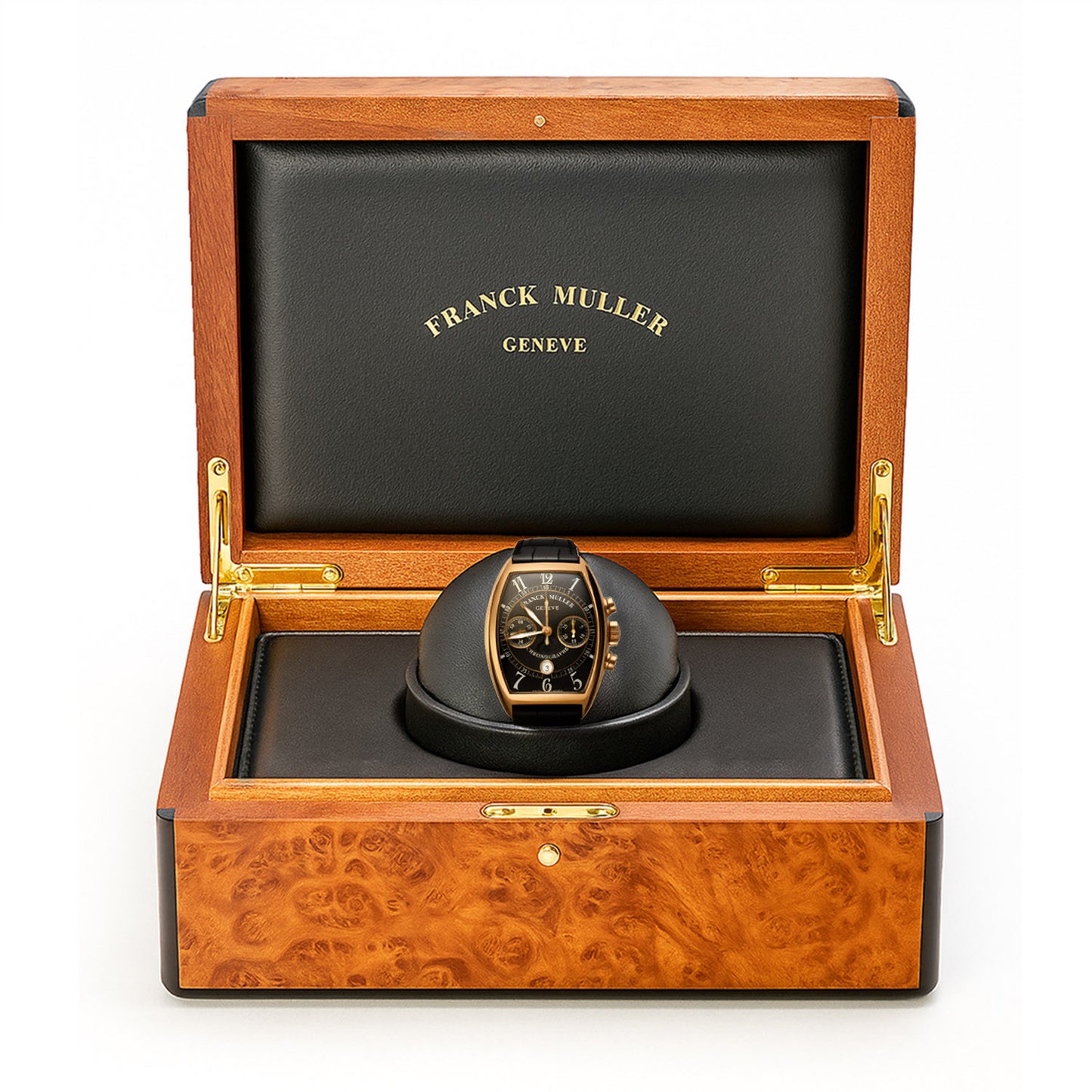 40mm Franck Muller 8883 C CC DT 18k Rose Gold Casablanca Chronographe Arabic Index Dial Black Leather Strap Watch