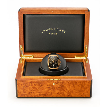 40mm Franck Muller 8883 C CC DT 18k Rose Gold Casablanca Chronographe Arabic Index Dial Black Leather Strap Watch