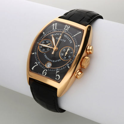 40mm Franck Muller 8883 C CC DT 18k Rose Gold Casablanca Chronographe Arabic Index Dial Black Leather Strap Watch