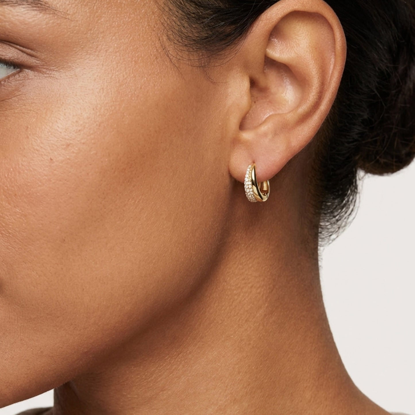 High Polished Gold Over Silver 1.45CTW CZ 13mm Huggie Hoop Earrings