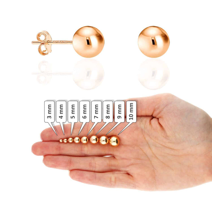Rose Gold Over Sterling Silver Ball Stud Earrings 3MM-10MM