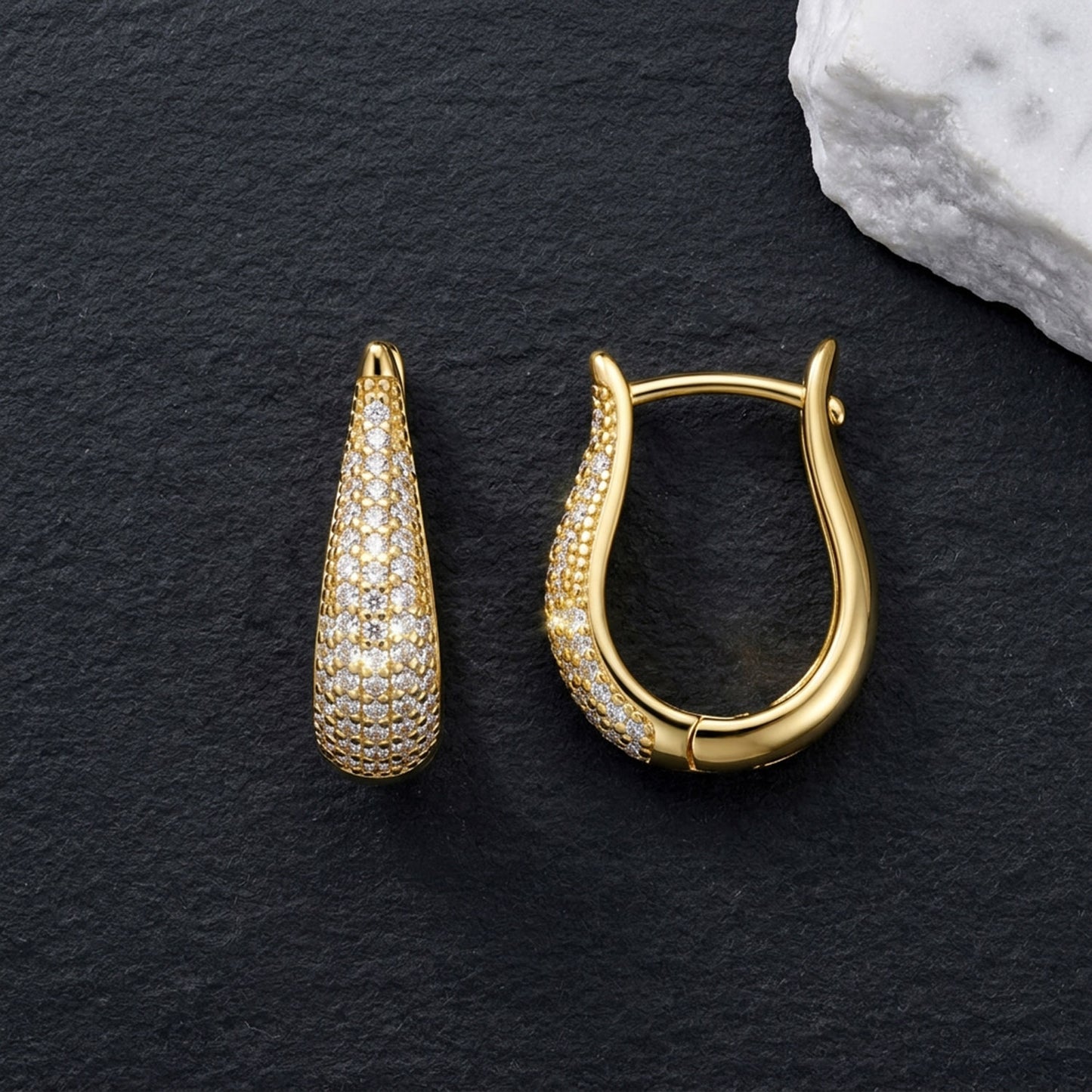 Gold Over Silver 2.10 CTW CZ Pavé Tapered Huggie Earrings 18mm