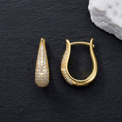 Gold Over Silver 2.10 CTW CZ Pavé Tapered Huggie Earrings 18mm