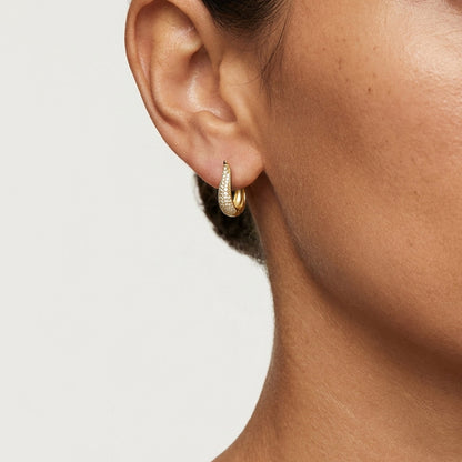 Gold Over Silver 2.10 CTW CZ Pavé Tapered Huggie Earrings 18mm