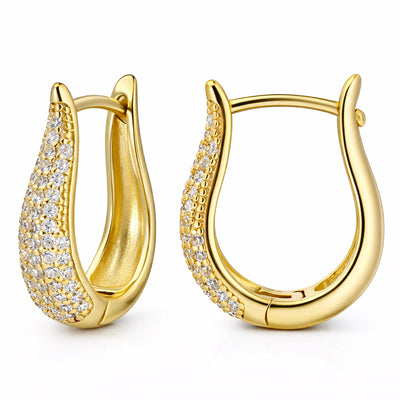 Gold Over Silver 2.10 CTW CZ Pavé Tapered Huggie Earrings 18mm