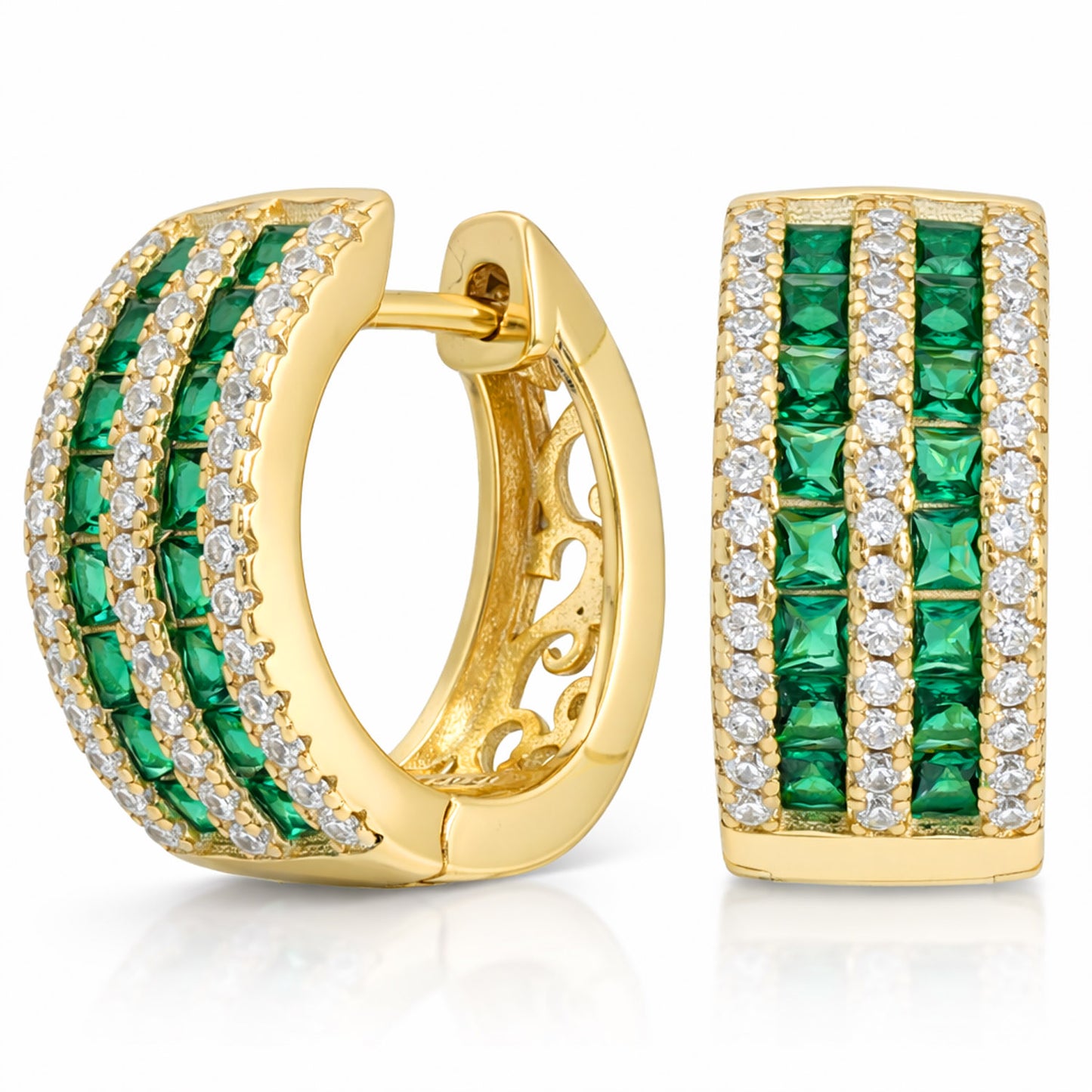 Gold-Plated Sterling Silver 925 Pavé 4.36TCW CZ Huggie Hoops