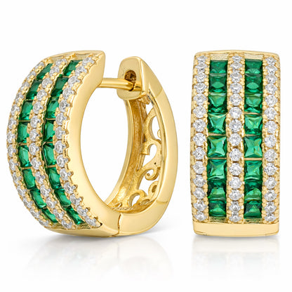 Gold-Plated Sterling Silver 925 Pavé 4.36TCW CZ Huggie Hoops
