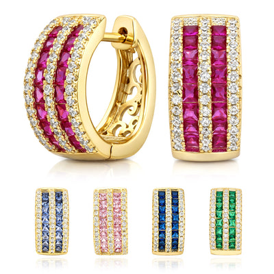 Gold-Plated Sterling Silver 925 Pavé 4.36TCW CZ Huggie Hoops