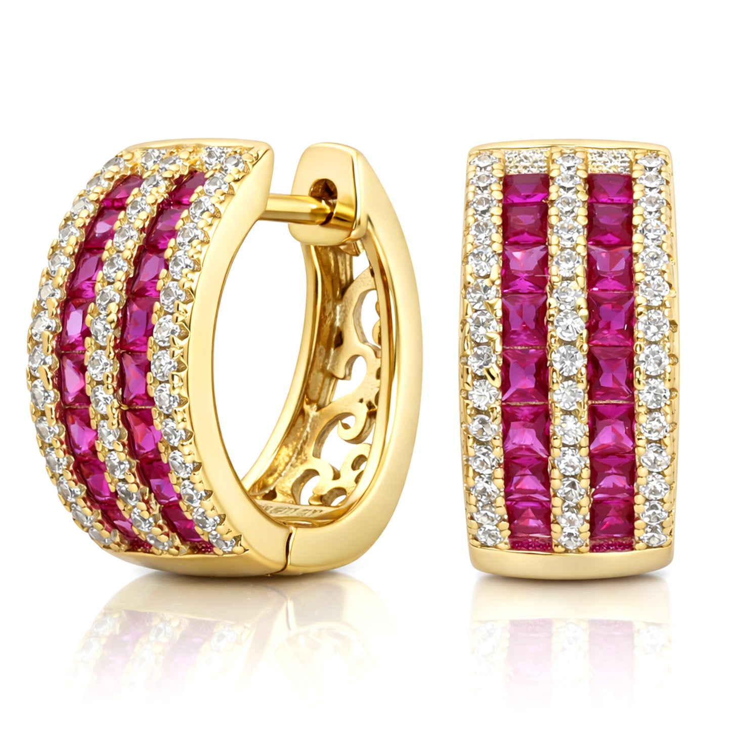Gold-Plated Sterling Silver 925 Pavé 4.36TCW CZ Huggie Hoops