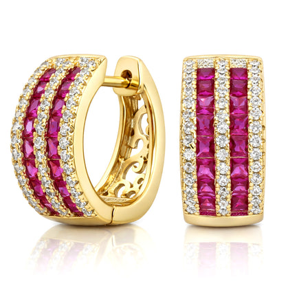 Gold-Plated Sterling Silver 925 Pavé 4.36TCW CZ Huggie Hoops