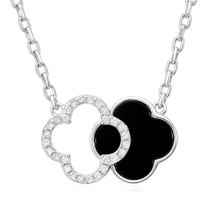 Gold Over Sterling Silver 0.88CTW CZ Double Open Clover Adjustable Necklace 16"-18"