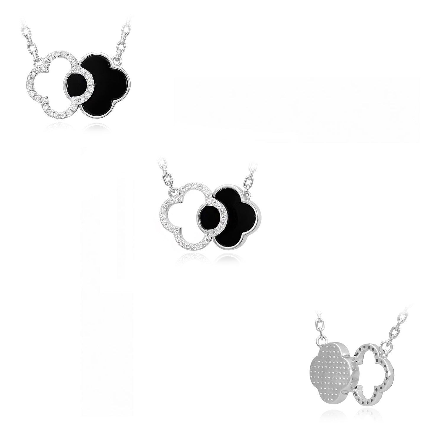 Gold Over Sterling Silver 0.88CTW CZ Double Open Clover Adjustable Necklace 16"-18"