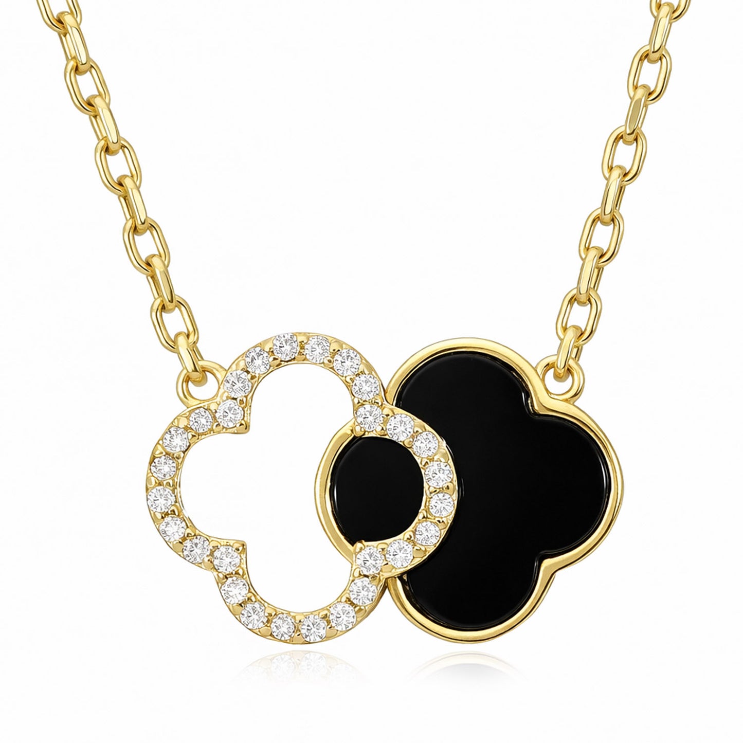 Gold Over Sterling Silver 0.88CTW CZ Double Open Clover Adjustable Necklace 16"-18"