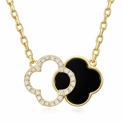 Gold Over Sterling Silver 0.88CTW CZ Double Open Clover Adjustable Necklace 16"-18"