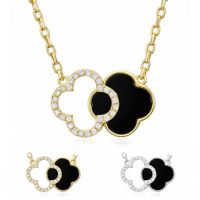 Gold Over Sterling Silver 0.88CTW CZ Double Open Clover Adjustable Necklace 16"-18"