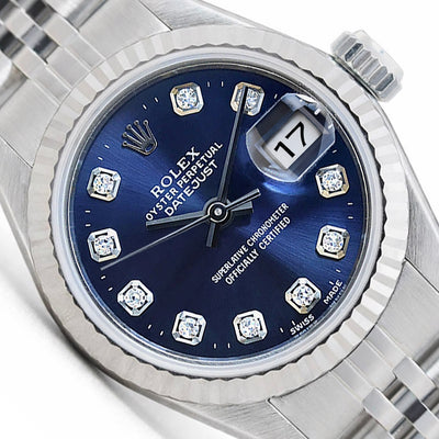 Rolex Datejust 69174 26mm Blue Diamond Dial Steel Women's Watch
