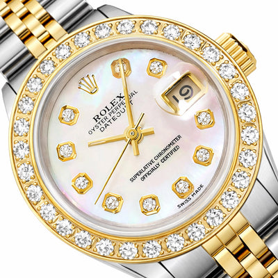 26mm Rolex Datejust 69173 18K Gold Diamond Mother of Pearl Dial Steel Woman's Watch