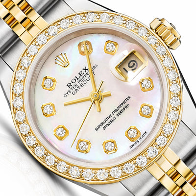 Rolex Datejust 69173 18K Gold Diamond Mother of Pearl Dial Steel Woman's Watch