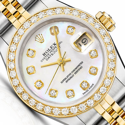 26mm Rolex Datejust 69173 18K Gold Diamond Mother of Pearl Dial Steel Woman's Watch