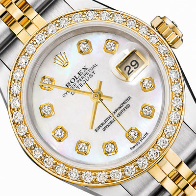 26mm Rolex Datejust 1617 18K Gold Diamond Mother of Pearl Dial Steel Woman's Watch