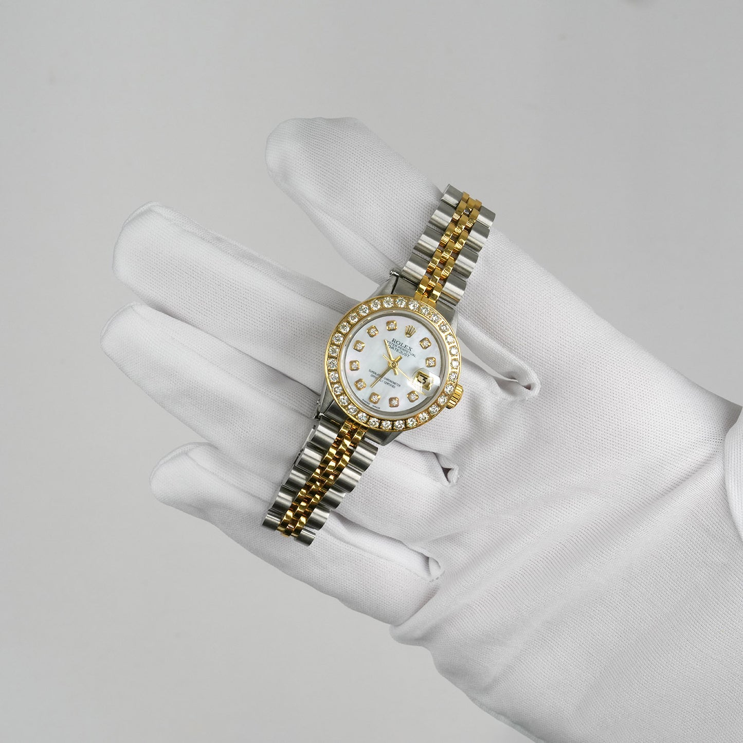 26mm Rolex Datejust 1617 18K Gold Diamond Mother of Pearl Dial Steel Woman's Watch
