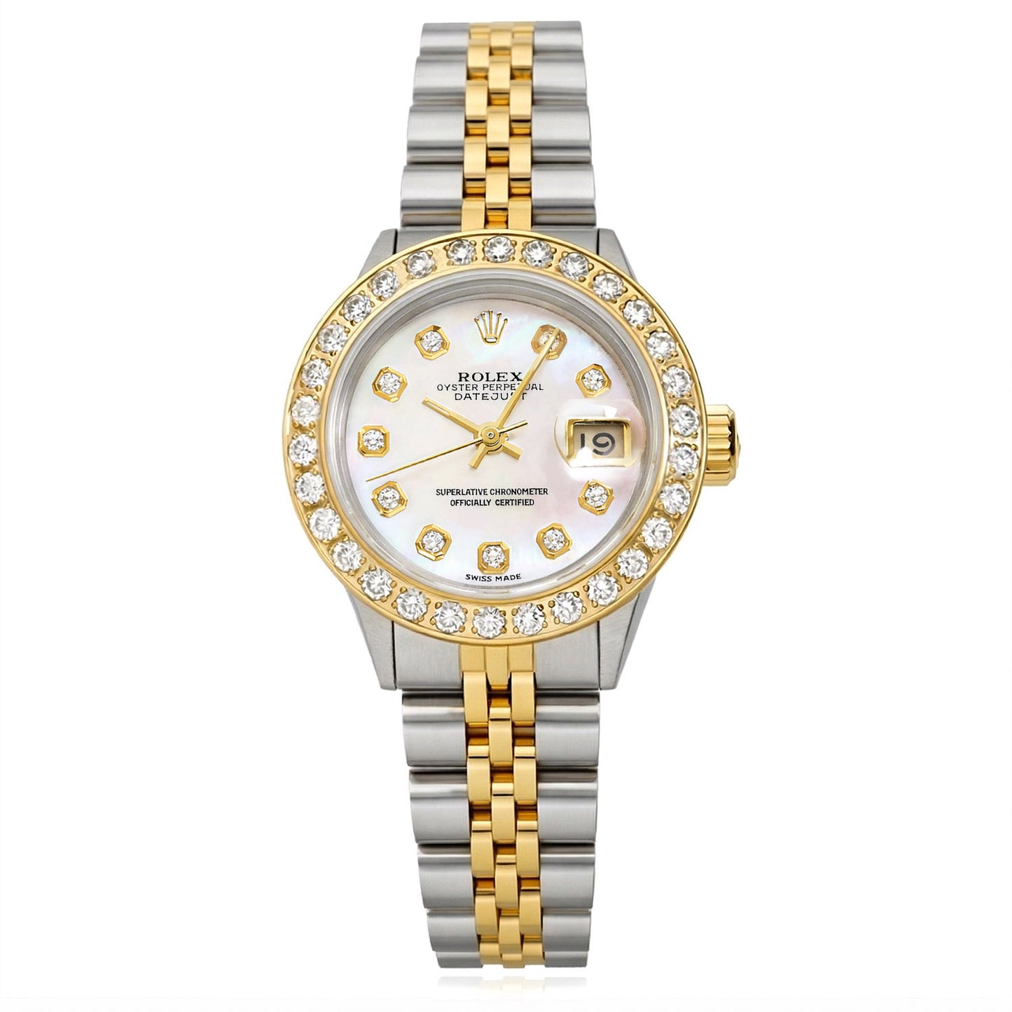 26mm Rolex Datejust 1617 18K Gold Diamond Mother of Pearl Dial Steel Woman's Watch