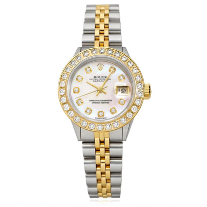 26mm Rolex Datejust 1617 18K Gold Diamond Mother of Pearl Dial Steel Woman's Watch