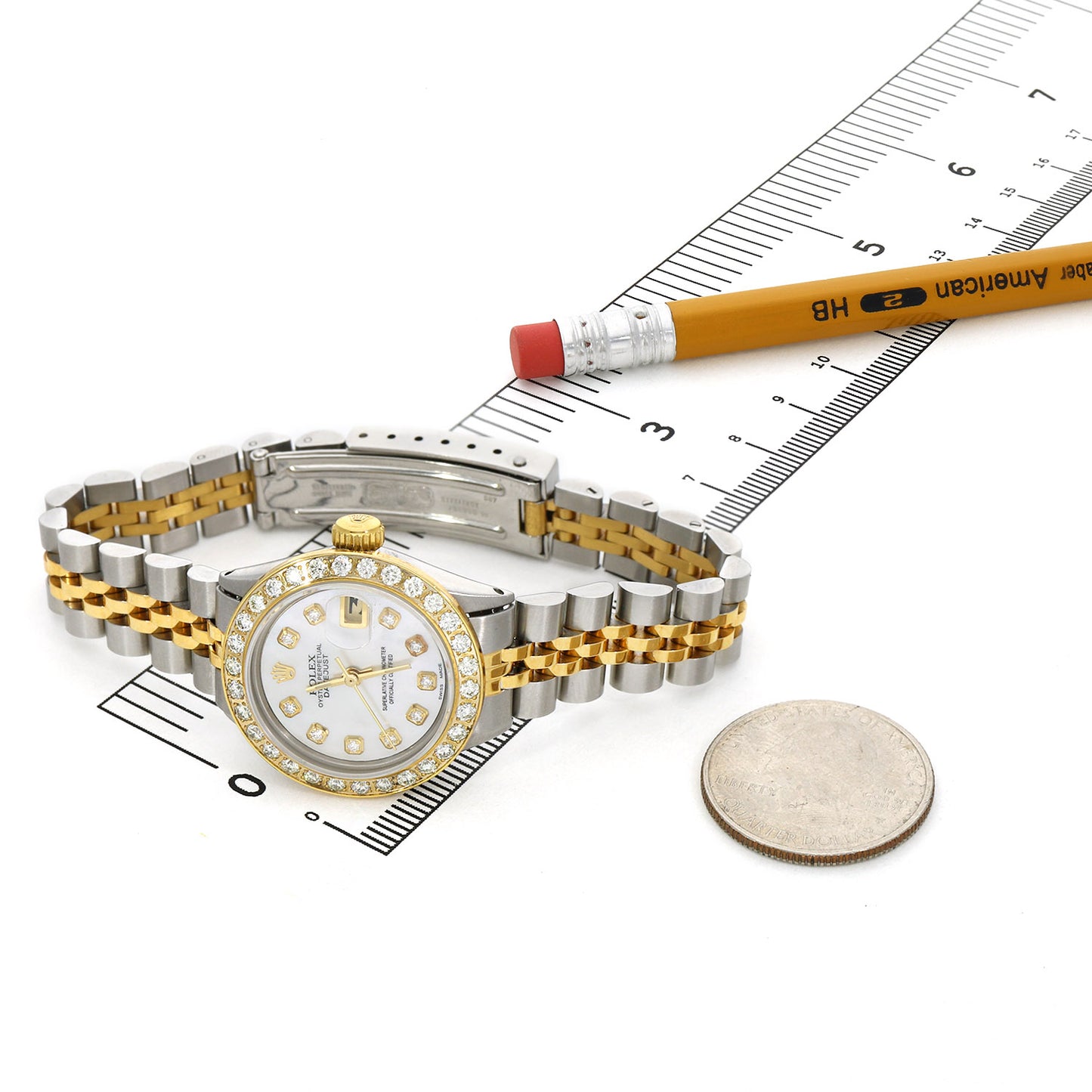 26mm Rolex Datejust 1617 18K Gold Diamond Mother of Pearl Dial Steel Woman's Watch