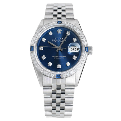 Rolex Datejust 1603 36mm Blue Dial 18K White Gold Diamond Sapphire Watch