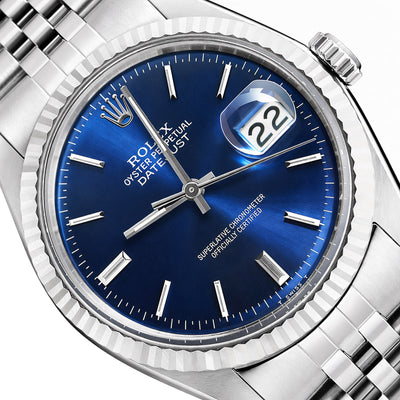 36mm Rolex Datejust 16013 18K White Gold Bezel Blue Dial Jubilee Men's Watch