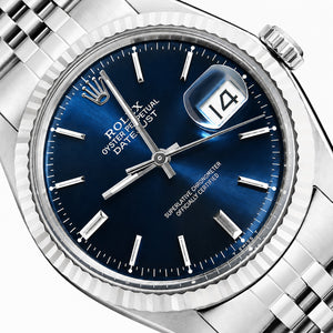 36mm Rolex Datejust 1601 18K White Gold Bezel Dark Blue Dial Jubilee Men's Watch
