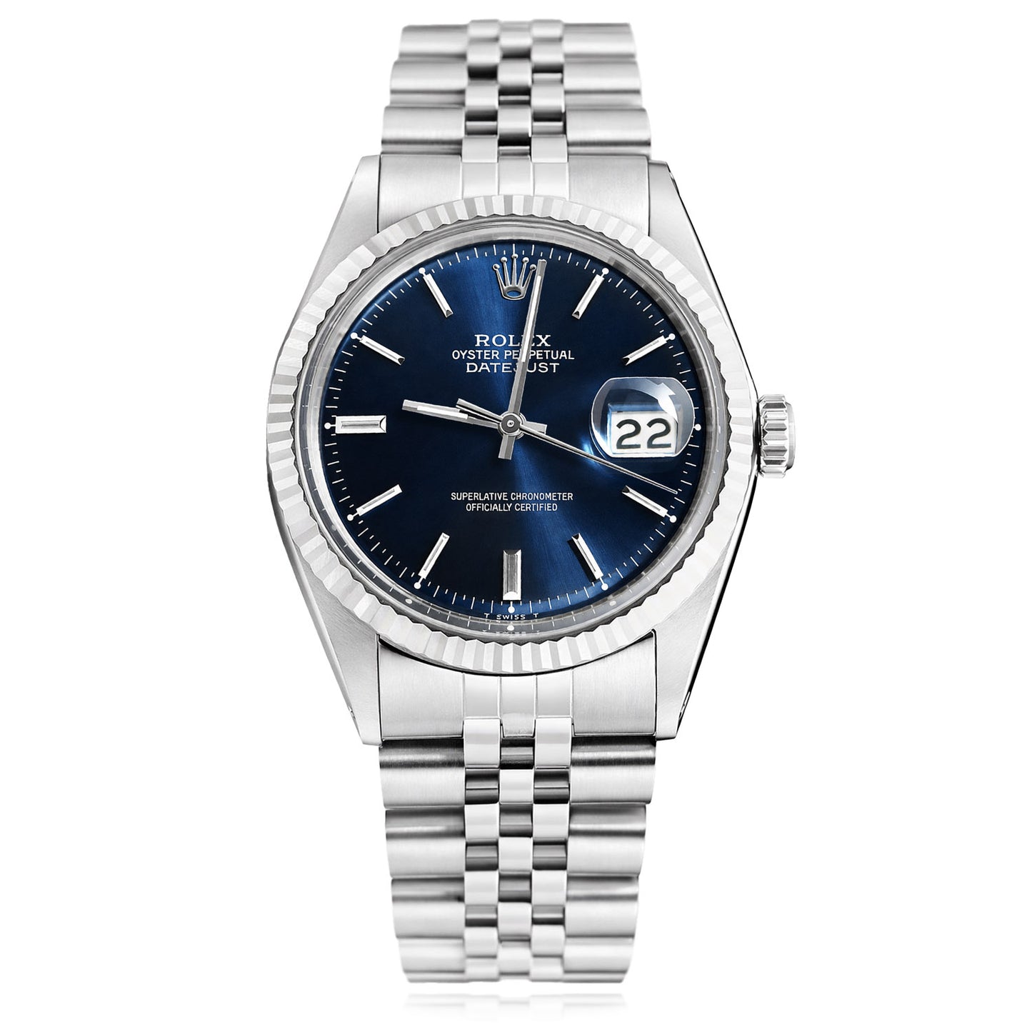 Rolex Datejust 1601 36mm 18K White Gold Bezel Dark Blue Dial Jubilee Men's Watch