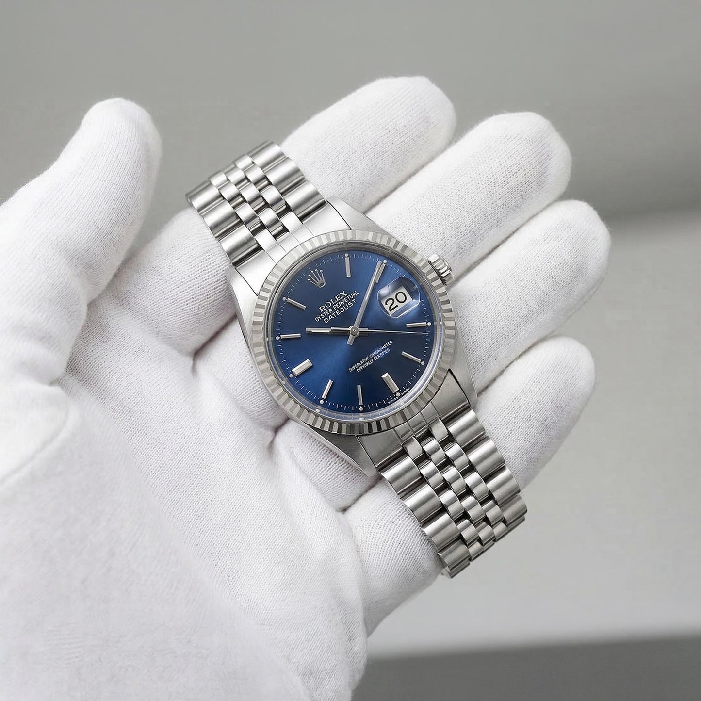 36mm Rolex Datejust 1601 18K White Gold Bezel Stainless Steel Jubilee Band Men's Watch