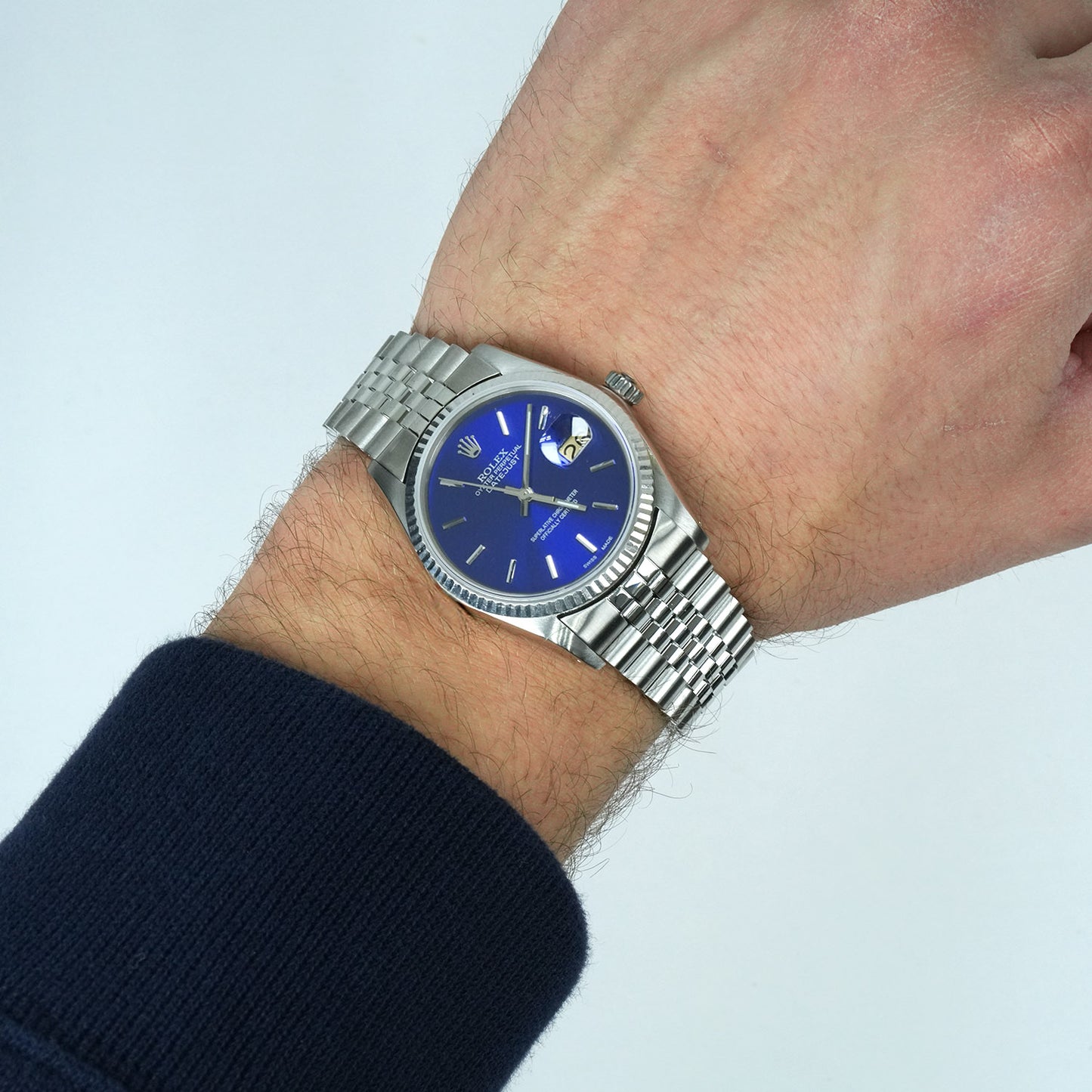 36mm Rolex Datejust 1601 18K White Gold Bezel Stainless Steel Jubilee Band Men's Watch