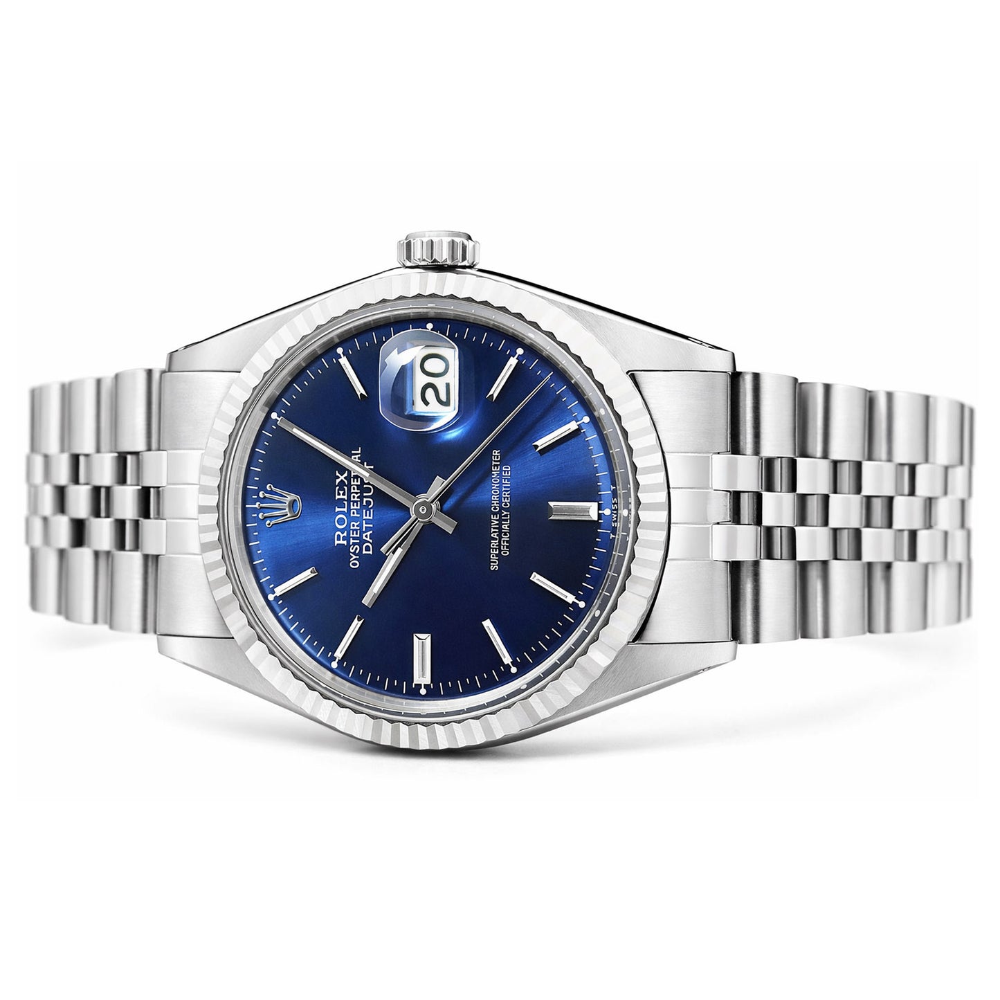 36mm Rolex Datejust 1601 18K White Gold Bezel Stainless Steel Jubilee Band Men's Watch