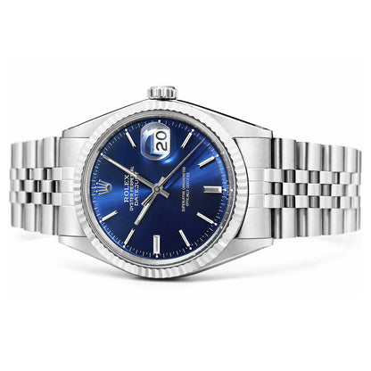 36mm Rolex Datejust 1601 18K White Gold Bezel Stainless Steel Jubilee Band Men's Watch