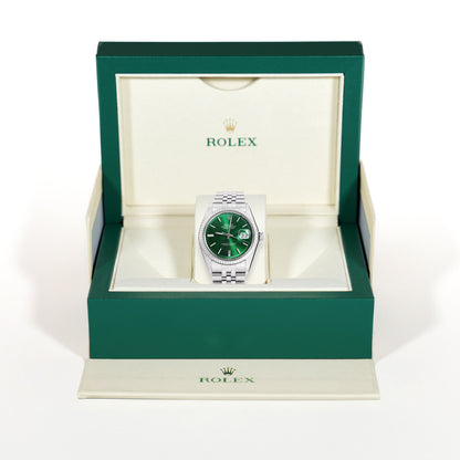 Rolex Datejust 16014 36mm Green Dial 18K White Gold Bezel Jubilee Watch