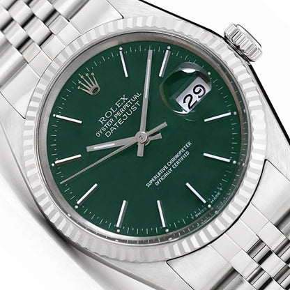 36mm Rolex Datejust 16014 18K White Gold Bezel Green Dial Stainless Steel Jubilee Band Men's Watch