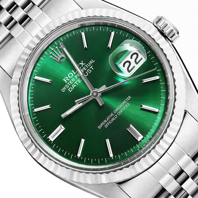 Rolex Datejust 16014 36mm Green Dial 18K White Gold Bezel Jubilee Watch