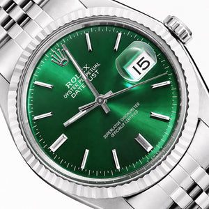 Rolex Datejust 16014 36mm Green Dial 18K White Gold Bezel Jubilee Watch