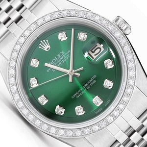 Rolex Datejust 1603 36mm Green Dial 18K White Gold Diamond Bezel Jubilee