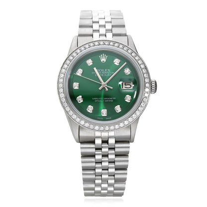 Rolex Datejust 1603 36mm Green Dial 18K White Gold Diamond Bezel Jubilee