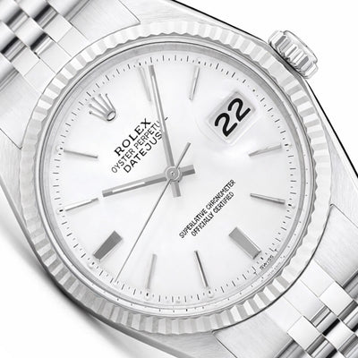 36mm Rolex Datejust 1601 18K Gold Bezel White Dial Jubilee Steel Band Men's Watch