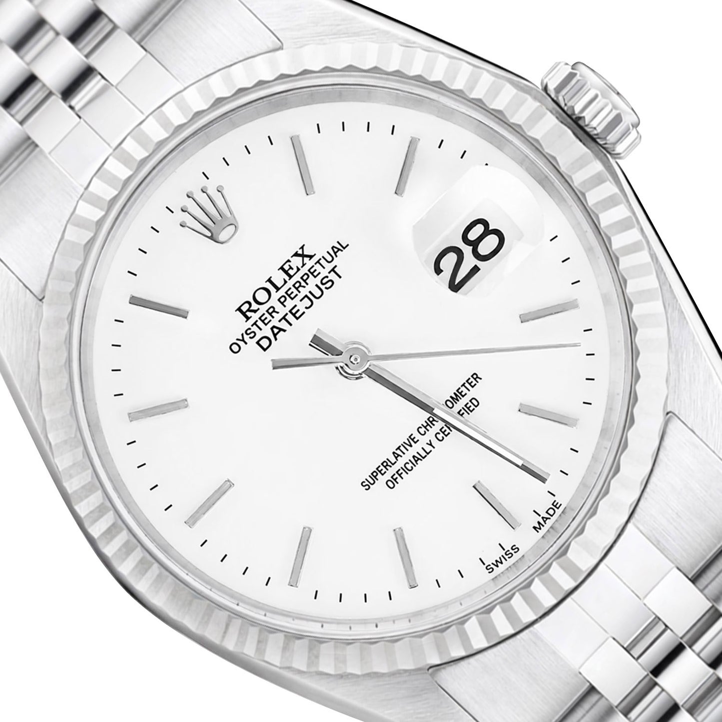 36mm Rolex Datejust 1601 18K Gold Bezel White Dial Jubilee Steel Band Men's Watch