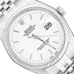 36mm Rolex Datejust 1601 18K Gold Bezel White Dial Jubilee Steel Band Men's Watch