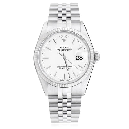 36mm Rolex Datejust 1601 18K Gold Bezel White Dial Jubilee Steel Band Men's Watch