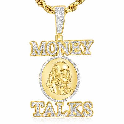 1CTW Natural Diamonds 10K Yellow Gold Dollar "Money Talks" Men's Pendant 2.4"