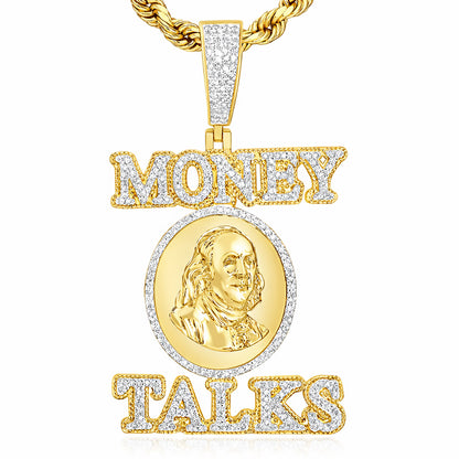 1CTW Natural Diamonds 10K Yellow Gold Dollar "Money Talks" Men's Pendant 2.4"