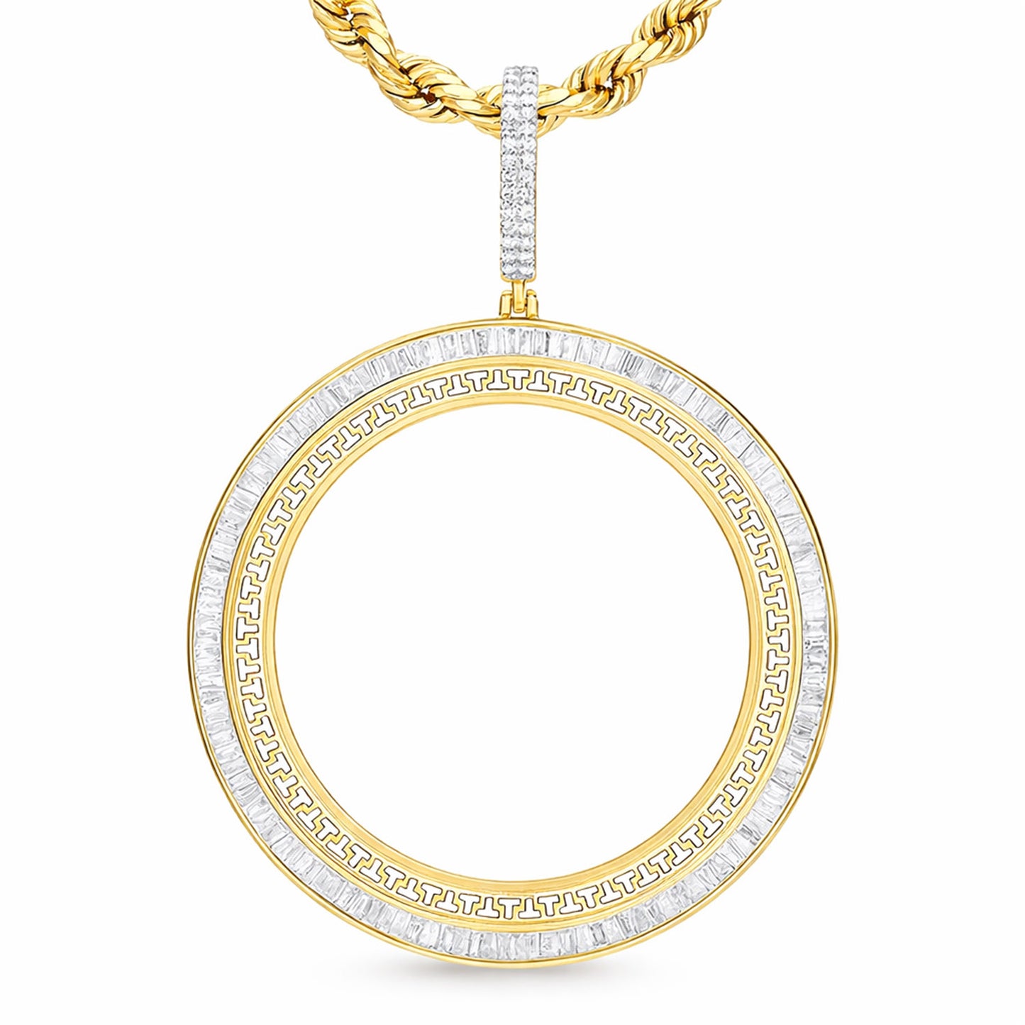 1.75CTW Natural Diamond 14K Gold Centenario Bezel Memory Pendant 1.9"
